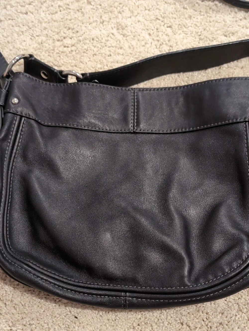 Coach Black Leather Messenger Bag with Silver-Tone Hardware